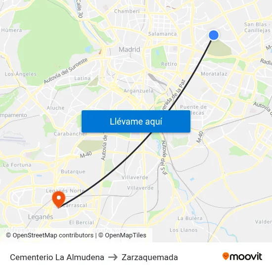 Cementerio La Almudena to Zarzaquemada map