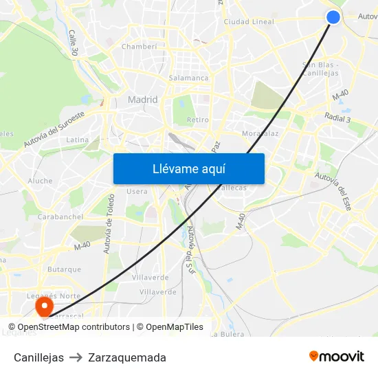 Canillejas to Zarzaquemada map