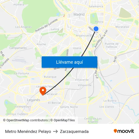 Metro Menéndez Pelayo to Zarzaquemada map