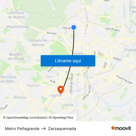 Metro Peñagrande to Zarzaquemada map