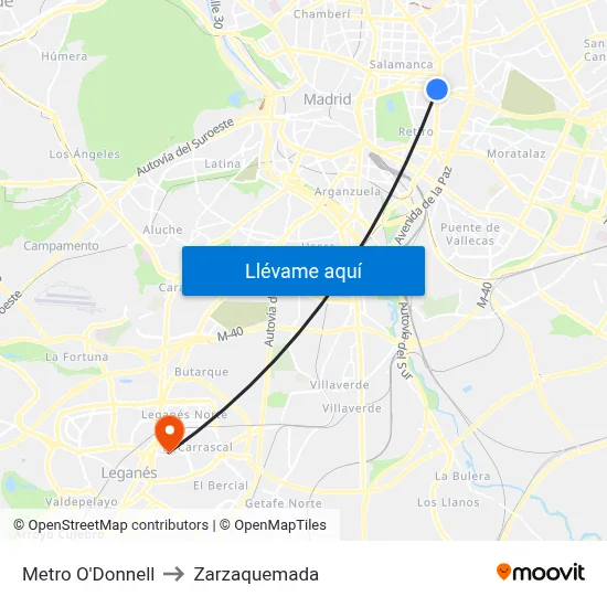 Metro O'Donnell to Zarzaquemada map