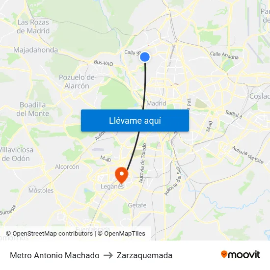Metro Antonio Machado to Zarzaquemada map