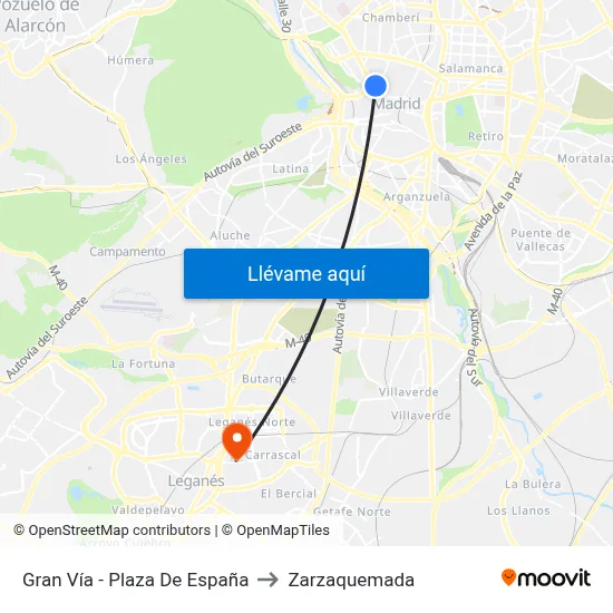Gran Vía - Plaza De España to Zarzaquemada map