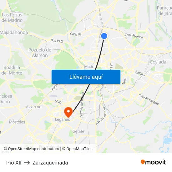 Pío XII to Zarzaquemada map