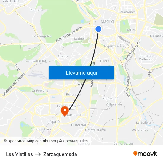 Las Vistillas to Zarzaquemada map