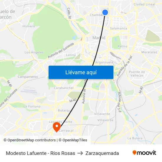 Modesto Lafuente - Ríos Rosas to Zarzaquemada map