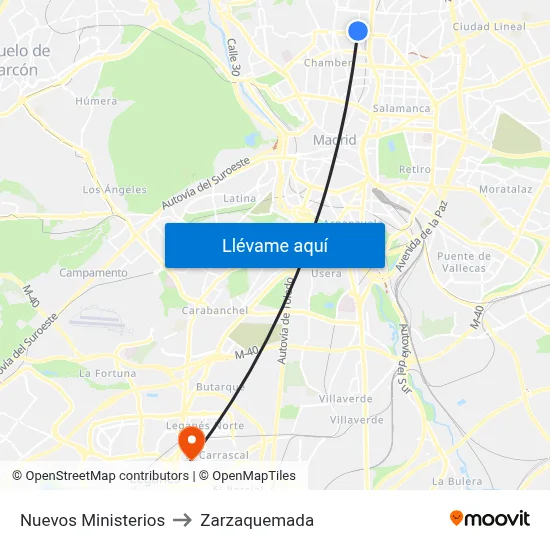 Nuevos Ministerios to Zarzaquemada map