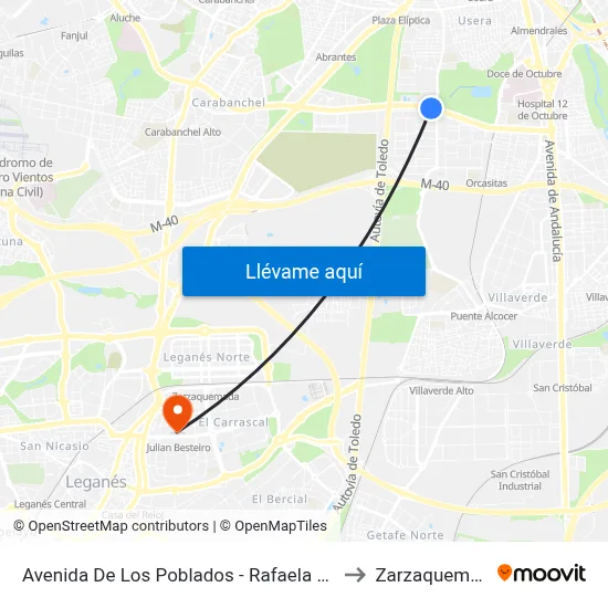 Avenida De Los Poblados - Rafaela Ybarra to Zarzaquemada map