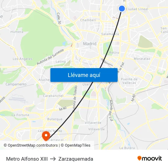Metro Alfonso XIII to Zarzaquemada map