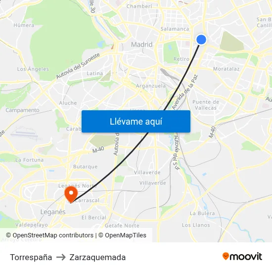 Torrespaña to Zarzaquemada map
