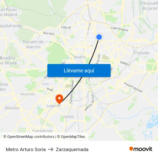 Metro Arturo Soria to Zarzaquemada map