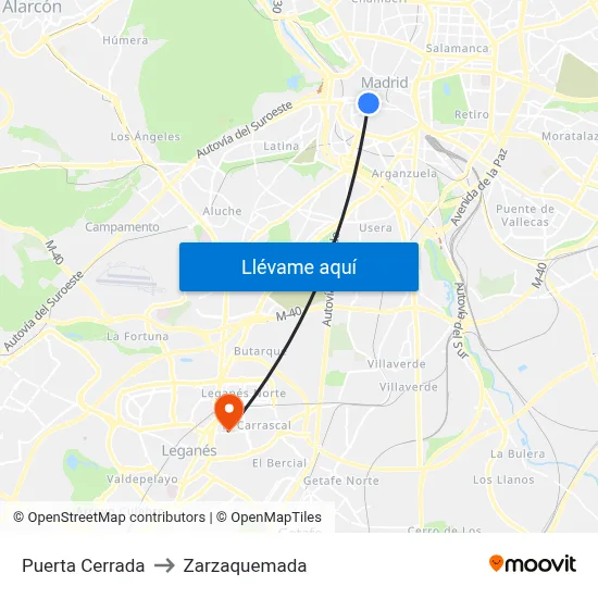 Puerta Cerrada to Zarzaquemada map