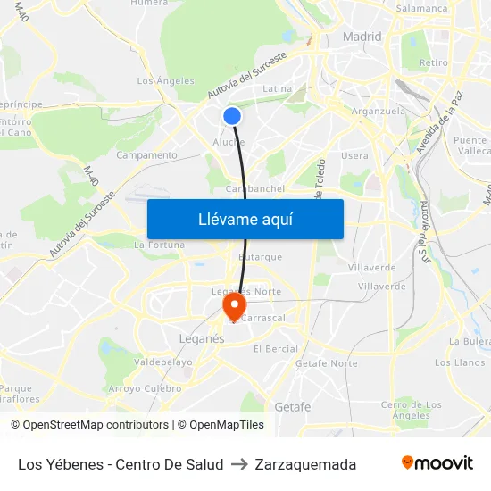Los Yébenes - Centro De Salud to Zarzaquemada map