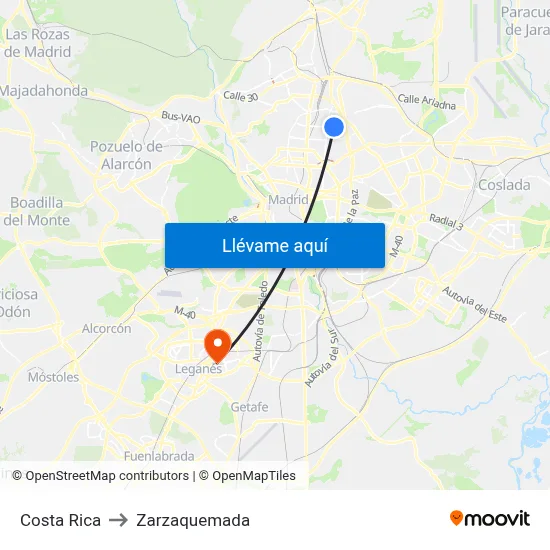 Costa Rica to Zarzaquemada map