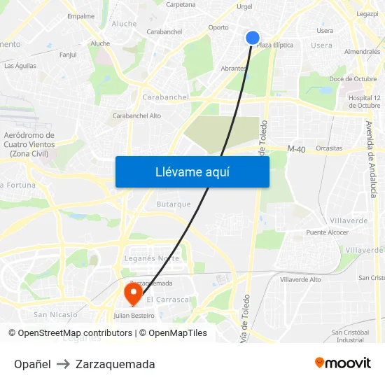 Opañel to Zarzaquemada map