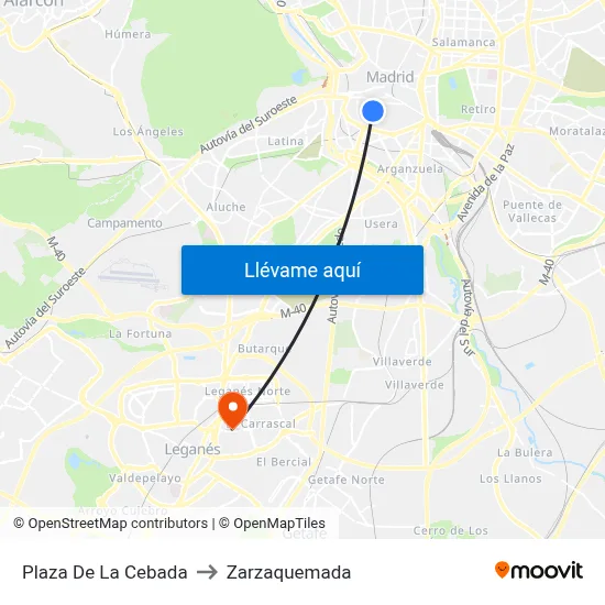 Plaza De La Cebada to Zarzaquemada map