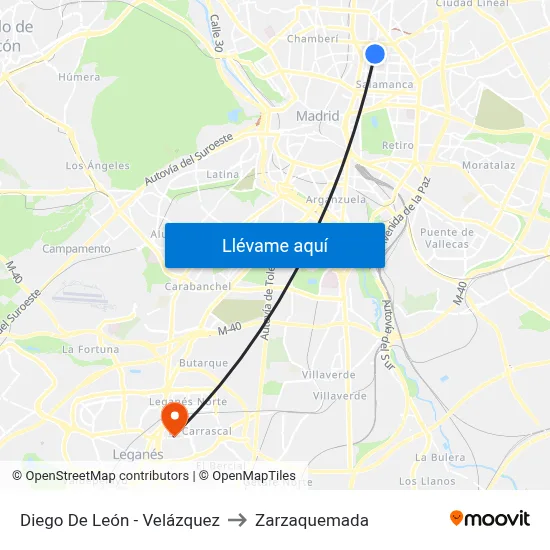 Diego De León - Velázquez to Zarzaquemada map