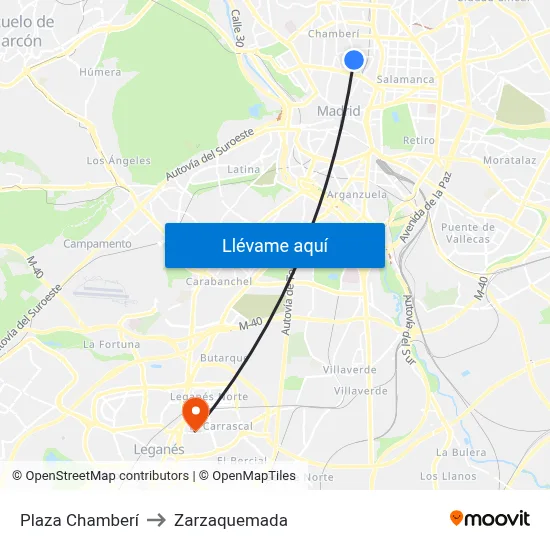 Plaza Chamberí to Zarzaquemada map