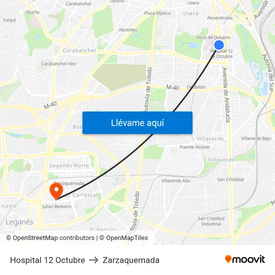 Hospital 12 Octubre to Zarzaquemada map