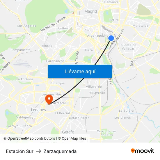 Estación Sur to Zarzaquemada map