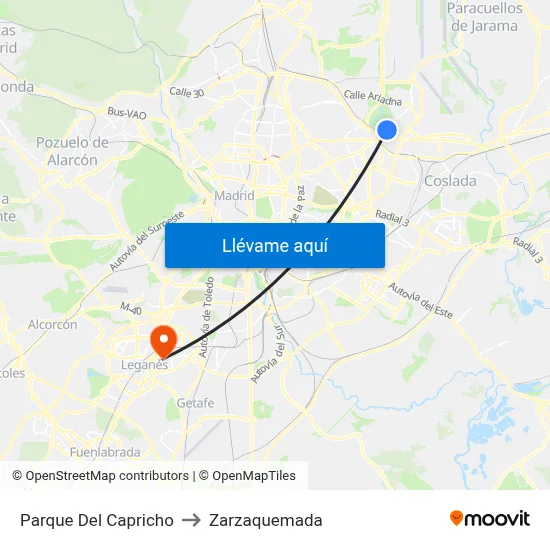 Parque Del Capricho to Zarzaquemada map