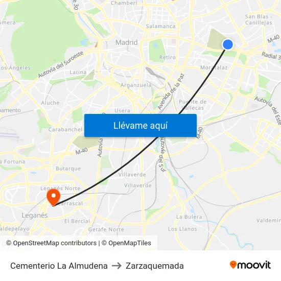 Cementerio La Almudena to Zarzaquemada map