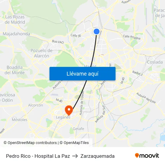 Pedro Rico - Hospital La Paz to Zarzaquemada map