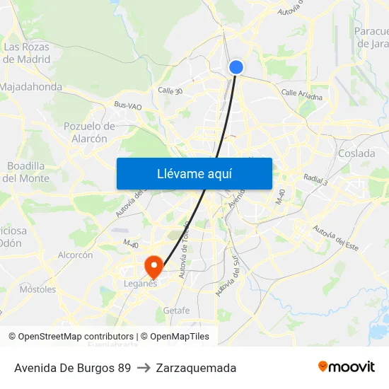 Avenida De Burgos 89 to Zarzaquemada map