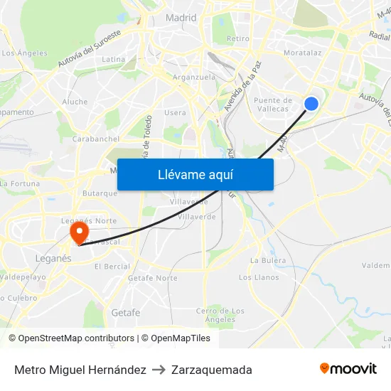 Metro Miguel Hernández to Zarzaquemada map