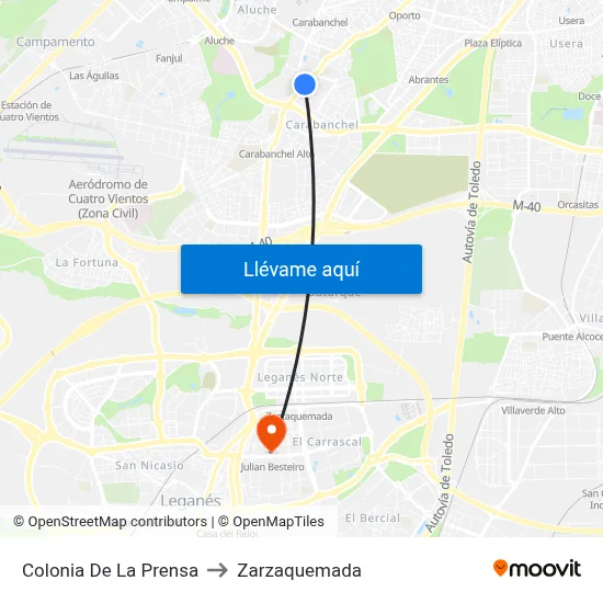 Colonia De La Prensa to Zarzaquemada map