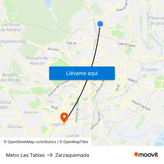 Metro Las Tablas to Zarzaquemada map