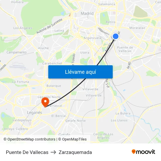 Puente De Vallecas to Zarzaquemada map