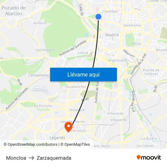 Moncloa to Zarzaquemada map
