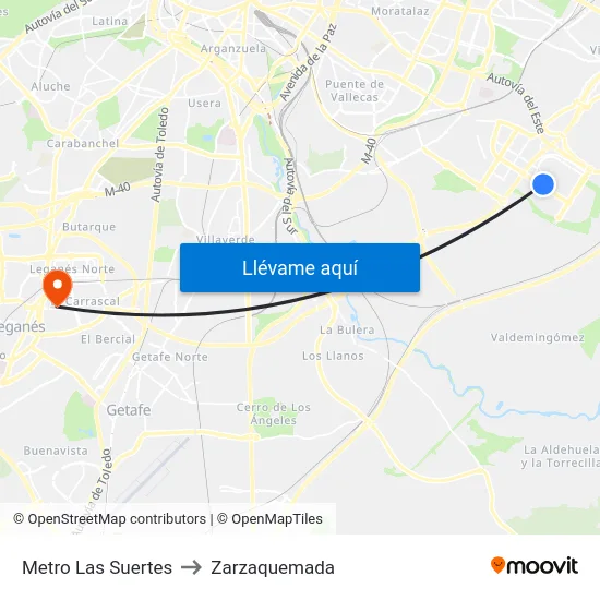 Metro Las Suertes to Zarzaquemada map