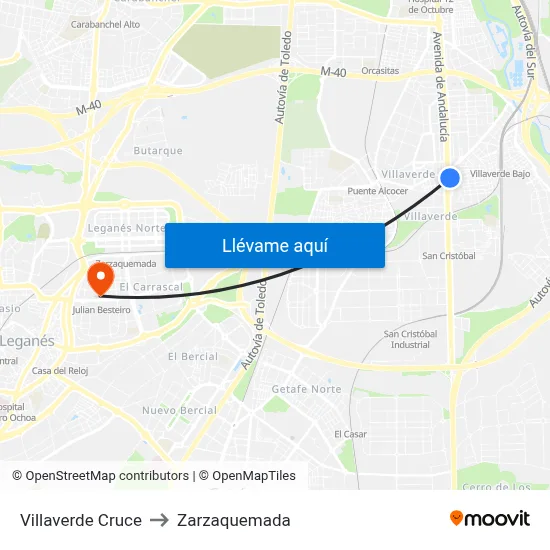 Villaverde Cruce to Zarzaquemada map