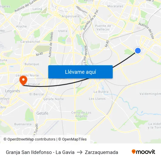 Granja San Ildefonso - La Gavia to Zarzaquemada map