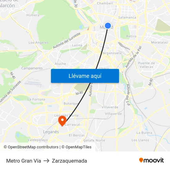 Metro Gran Vía to Zarzaquemada map