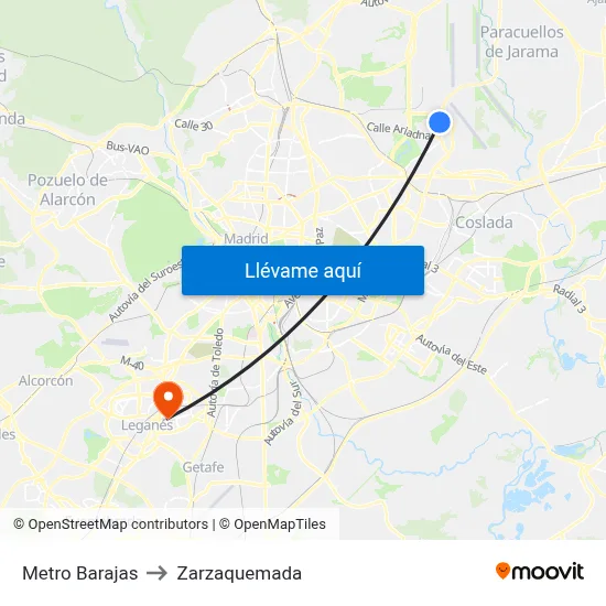 Metro Barajas to Zarzaquemada map