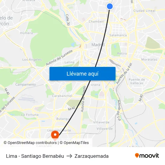 Lima - Santiago Bernabéu to Zarzaquemada map