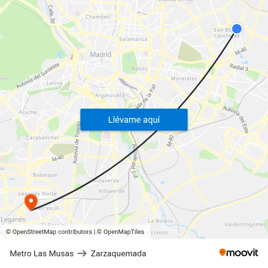 Metro Las Musas to Zarzaquemada map
