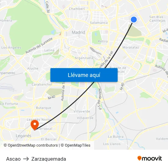 Ascao to Zarzaquemada map