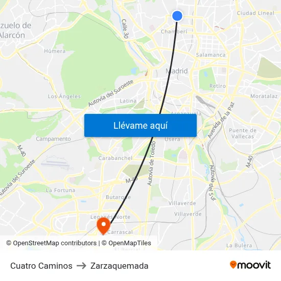 Cuatro Caminos to Zarzaquemada map