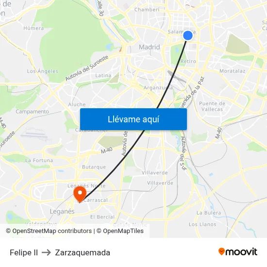 Felipe II to Zarzaquemada map