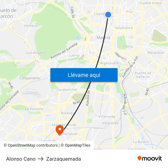 Alonso Cano to Zarzaquemada map