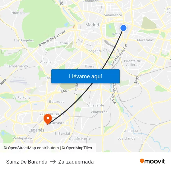 Sainz De Baranda to Zarzaquemada map