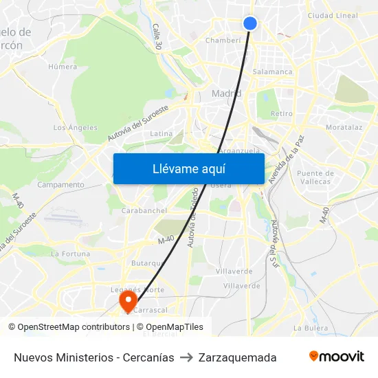 Nuevos Ministerios - Cercanías to Zarzaquemada map