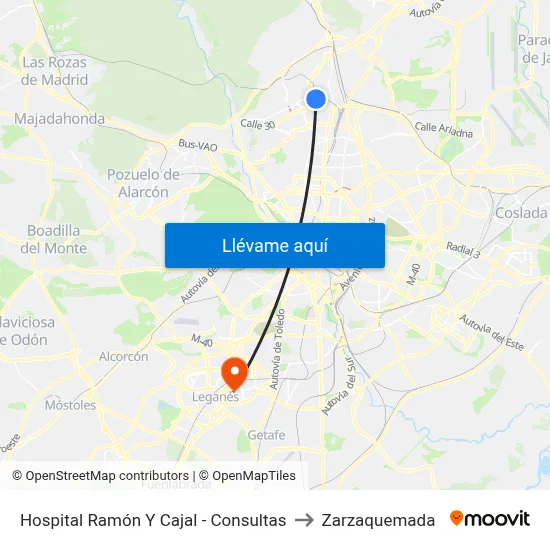 Hospital Ramón Y Cajal - Consultas to Zarzaquemada map