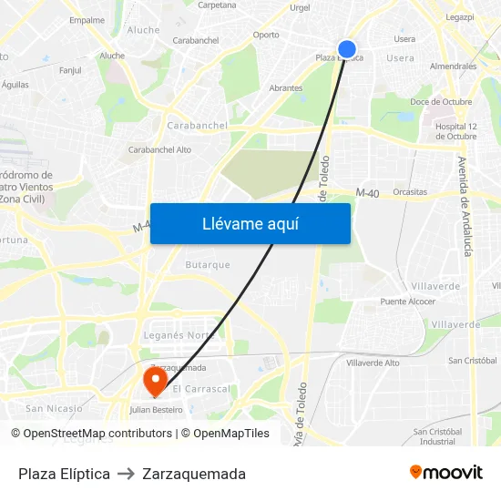 Plaza Elíptica to Zarzaquemada map