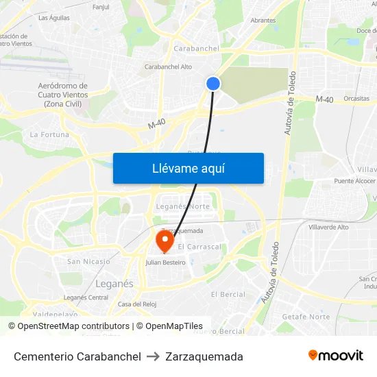 Cementerio Carabanchel to Zarzaquemada map