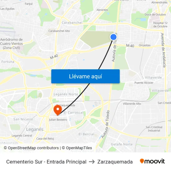 Cementerio Sur - Entrada Principal to Zarzaquemada map